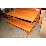 MODERN PINE KITCHEN TABLE AND TWO BENCHES, 120CM HIGH