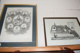 TWO 19TH CENTURY BLACK AND WHITE ENGRAVINGS, FRENCH, PHILIPPE ET SA FAMILLE, AND A FURTHER PRINT,