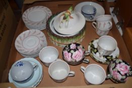 BOX WEST GERMAN TEA CUPS AND SAUCERS, PARAGON ROSE DECORATED TEA CUPS AND SAUCERS, ASPARAGUS DISH