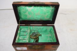 SMALL ORIENTAL 20TH CENTURY BRASS BOUND JEWELLERY BOX