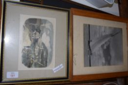 MIXED LOT: FRAMED PICTURES TO INCLUDE COLOURED PRINTS, CLARE HALL, BLACK AND WHITE PHOTOGRAPH OF A