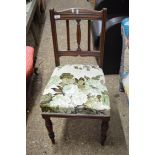 LATE 19TH CENTURY MAHOGANY FRAMED SINGLE DINING CHAIR WITH FLORAL UPHOLSTERED SEAT