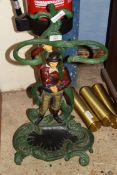 PAINTED CAST IRON STICK STAND, FIGURAL DETAIL, 55CM HIGH