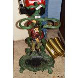 PAINTED CAST IRON STICK STAND, FIGURAL DETAIL, 55CM HIGH
