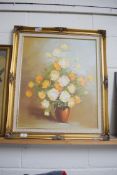 ROBERT COX, STUDY OF A VASE OF ROSES, OIL ON CANVAS, SIGNED LOWER RIGHT, 59 X 59CM, GILT FRAMED