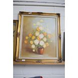 ROBERT COX, STUDY OF A VASE OF ROSES, OIL ON CANVAS, SIGNED LOWER RIGHT, 59 X 59CM, GILT FRAMED