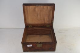 VICTORIAN BRASS BOUND MAHOGANY WORK BOX WITH VOID INTERIOR