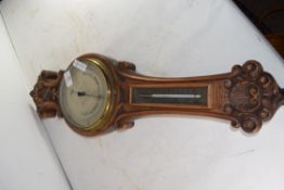 LATE 19TH CENTURY WALNUT CASED BAROMETER THERMOMETER COMBINATION BEARING RETAILERS MARK FOR H HUGHES