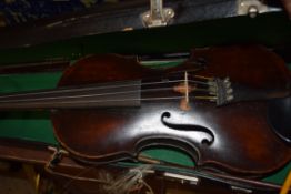 CASED VINTAGE VIOLIN, NO MAKERS LABEL APPARENT