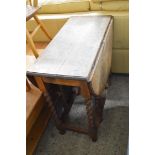 OAK DROP LEAF TABLE ON BARLEY TWIST LEGS, 74CM WIDE