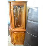 REPRODUCTION MAHOGANY VENEERED ASTRAGAL GLAZED CORNER DISPLAY CABINET