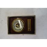 SMALL WOOD MOUNTED ANEROID BAROMETER AND THERMOMETER COMBINATION