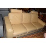 CREAM LEATHER THREE SEATER SOFA, 210CM WIDE