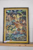 FAR EASTERN PAINTED WOOD PANEL, SCENE WITH DEITIES, FRAMED, 48 X 32CM