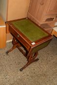 REPRODUCTION MAHOGANY LEATHER TOPPED OCCASIONAL TABLE WITH DROP LEAVES, 50CM WIDE WHEN FOLDED