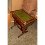 REPRODUCTION MAHOGANY LEATHER TOPPED OCCASIONAL TABLE WITH DROP LEAVES, 50CM WIDE WHEN FOLDED