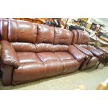 BROWN LEATHER THREE SEATER SOFA AND ACCOMPANYING RECLINER CHAIR