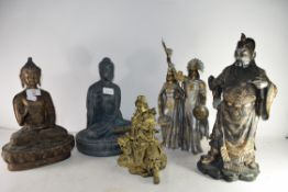 COLLECTION OF FIVE MODERN CHINESE RESIN/COMPOSITION FIGURES TO INCLUDE BUDDHAS