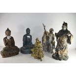 COLLECTION OF FIVE MODERN CHINESE RESIN/COMPOSITION FIGURES TO INCLUDE BUDDHAS