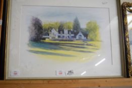 COLOURED PRINT, SCOTTISH COUNTRY HOUSE, 43 X 29CM, FRAMED AND GLAZED