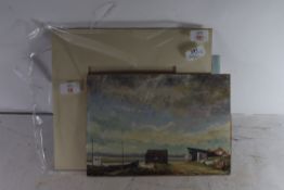 STUDY OF WHITLINGHAM CHURCH AND ONE OTHER AND AN OIL ON BOARD STUDY OF A SALT MARSH SCENE WITH