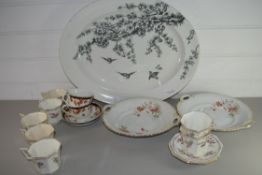 LARGE FLORAL DECORATED MEAT PLATE TOGETHER WITH A QTY OF FLORAL DECORATED TEA AND TABLE WARES