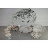 LARGE FLORAL DECORATED MEAT PLATE TOGETHER WITH A QTY OF FLORAL DECORATED TEA AND TABLE WARES