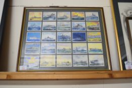 PLAYERS BRITISH NAVAL CRAFT CIGARETTE CARDS IN FRAME, 49CM WIDE