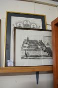 TWO 19TH CENTURY BLACK AND WHITE ENGRAVINGS, FRENCH, PHILIPPE ET SA FAMILLE, AND A FURTHER PRINT,