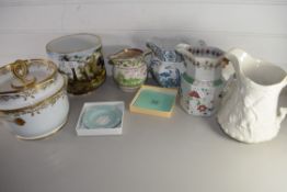 MIXED LOT: FOUR VARIOUS JUGS TO INCLUDE LUSTRE EXAMPLES, A WOOD YUAN JUG, A MASONS OCTAGONAL JUG AND