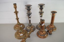 MIXED LOT: THREE PAIRS VARIOUS 19TH CENTURY CANDLESTICKS