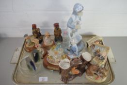 TRAY MIXED ORNAMENTS TO INCLUDE "LITTLE NOOK" VILLAGE FIGURES, ROYAL ALBERT MODEL OF A CHRISTMAS