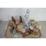 TRAY MIXED ORNAMENTS TO INCLUDE "LITTLE NOOK" VILLAGE FIGURES, ROYAL ALBERT MODEL OF A CHRISTMAS