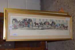SET OF FOUR COLOURED COACHING PRINTS "A TRIP TO BRIGHTON", GILT FRAMED AND GLAZED, 63CM WIDE
