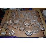 COLLECTION OF CLEAR CUT DRINKING GLASSES TO INCLUDE TUMBLERS, WINE GLASSES, RUMMERS ETC