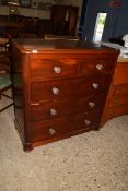 VICTORIAN MAHOGANY CHEST OF TWO SHORT OVER THREE LONG DRAWERS WITH GLASS KNOB HANDLES, 110CM WIDE