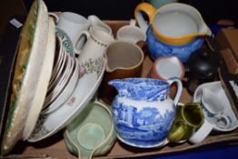 BOX OF MIXED CERAMIC JUGS ETC TO INCLUDE COPELAND SPODE BLUE ITALIAN JUG ETC