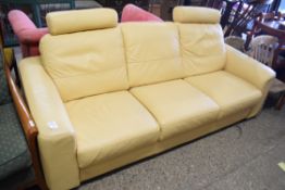 CREAM LEATHER THREE SEATER SOFA, 210CM WIDE