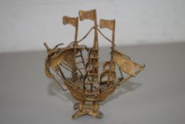 SMALL GILT METAL MODEL OF A GALLEON