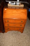 EDWARDIAN MAHOGANY AND INLAID BUREAU WITH FITTED INTERIOR AND THREE DRAWER BASE, 76CM WIDE