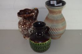 VINTAGE DEE-CEE VASE TOGETHER WITH A GERMAN VASE AND A JUG (3)