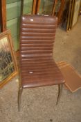BROWN LEATHER CHAIR WITH RIBBED DETAIL