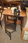 LATE 19TH CENTURY EBONISED OAK HIGH BACK WEAVERS CHAIR, THE BACK CARVED AS A SCOTTISH THISTLE,