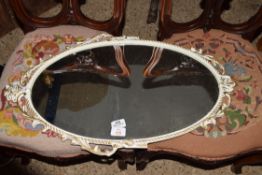 OVAL WALL MIRROR IN GILT AND WHITE PAINTED FRAME, 67CM HIGH