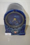 BLUE GLAZED CERAMIC MANTEL CLOCK FITTED WITH QUARTZ MOVEMENT