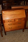 20TH CENTURY MAHOGANY BUREAU WITH FALL FRONT, FITTED INTERIOR, OVER A BASE WITH TWO SHORT AND TWO