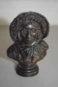 SMALL BRONZED METAL BUST OF AN OLD LADY IN HAT