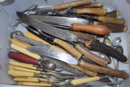 BOX VARIOUS CARVING KNIVES AND FORKS AND OTHER ASSORTED CUTLERY