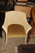 LLOYD LOOM WHITE PAINTED TWO-TIER CHAIR WITH GREEN UPHOLSTERED SEAT, 61CM WIDE