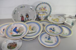 BOX MIXED CERAMICS TO INCLUDE QUIMPER PLATES AND BOWLS, CONTINENTAL HORS D'OEUVRES DISHES